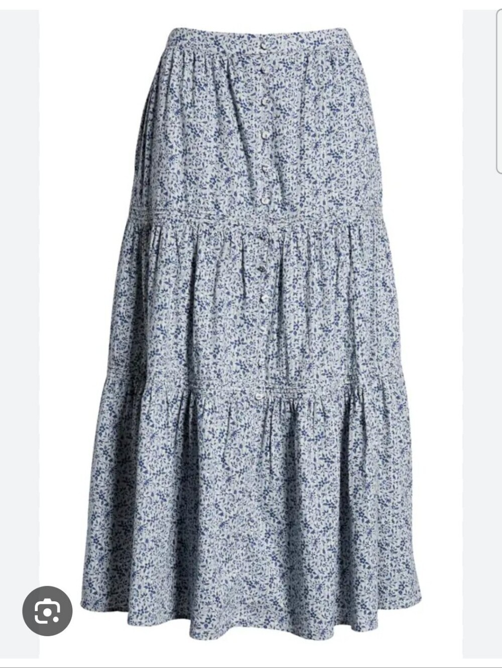 Madewell Florentine Floral Blue Maxi Skirt Peasant Tiered Button Front Bohemian